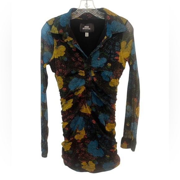 URBAN Outfitters cinched metallic mesh whimsigoth floral button size S mini - Picture 2 of 8